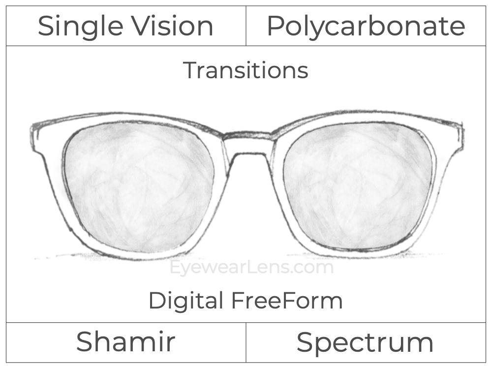 Single Vision - Polycarbonate - Shamir Spectrum - Digital FreeForm - Transitions Signature - Aspheric