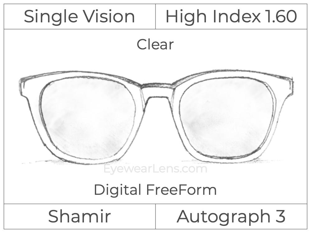 Single Vision - High Index 1.60 - Shamir Autograph 3 - Digital FreeForm - Clear - Aspheric
