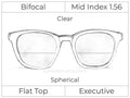 Bifocal - Flat Top Executive - Mid Index 1.56 - Spherical - Clear