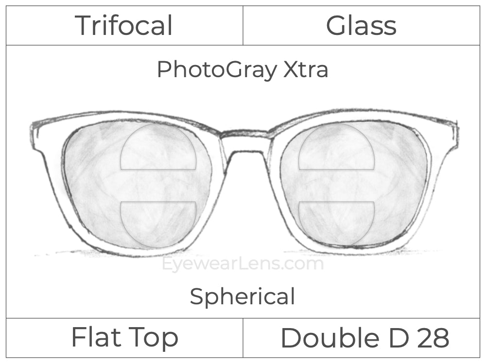 Trifocal - Flat Top - Double D 28 - Occupational - Glass - Spherical - PhotoGray