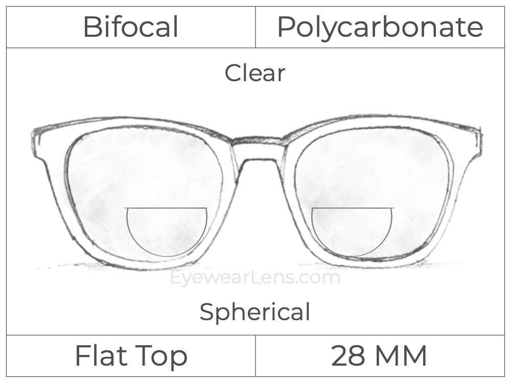 Bifocal - Flat Top 28 - Polycarbonate - Spherical - Clear