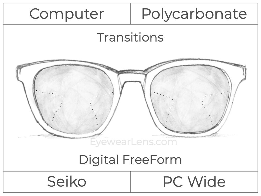Computer Progressive - Seiko - PC Wide - Digital FreeForm - Polycarbonate - Transitions Signature