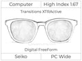 Computer Progressive - Seiko - PC Wide - Digital FreeForm - High Index 1.67 - Transitions XTRActive