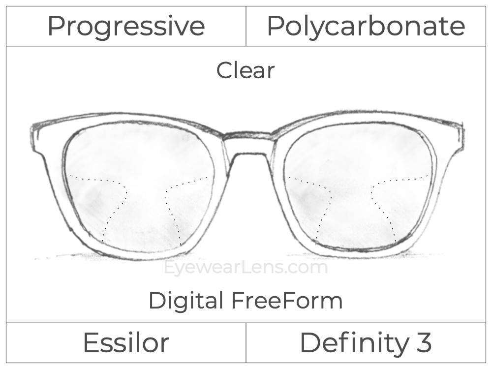 Progressive - Essilor - Definity 3 Plus - Digital FreeForm - Polycarbonate - Clear