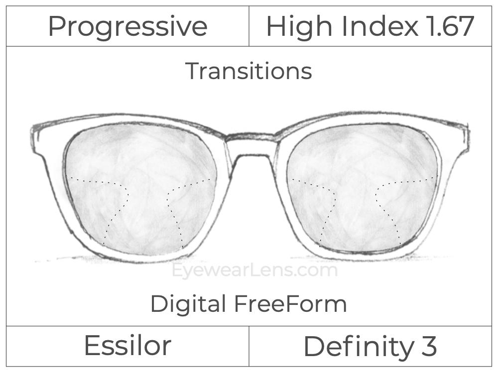 Progressive - Essilor - Definity 3 Plus - Digital FreeForm - High Index 1.67 - Transitions Signature