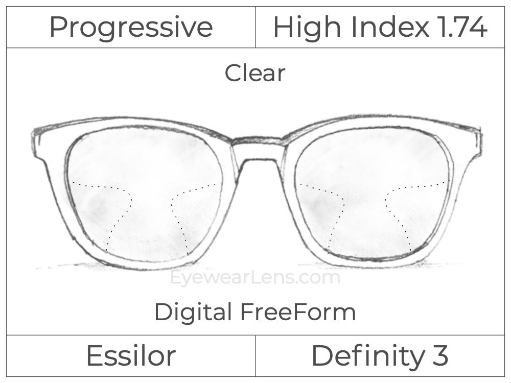 Progressive - Essilor - Definity 3 Plus - Digital FreeForm - High Index 1.74 - Clear