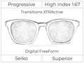 Progressive - Seiko - Superior - Digital FreeForm - High Index 1.67 - Transitions XTRActive