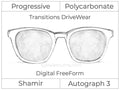 Progressive - Shamir - Autograph 3 - Digital FreeForm - Polycarbonate - Transitions DriveWear