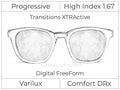 Progressive - Varilux - Comfort DRx - Digital FreeForm - High Index 1.67 - Transitions XTRActive