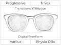 Progressive - Varilux - Physio DRx - Digital FreeForm - Trivex - Transitions XTRActive