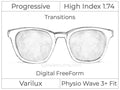 Progressive - Varilux - Physio Wave 3 Fit - Digital FreeForm - High Index 1.74 - Transitions Signature