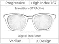 Progressive - Varilux - X Design - Digital FreeForm - High Index 1.67 - Transitions XTRActive