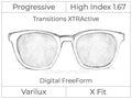 Progressive - Varilux - X Fit - Digital FreeForm - High Index 1.67 - Transitions XTRActive