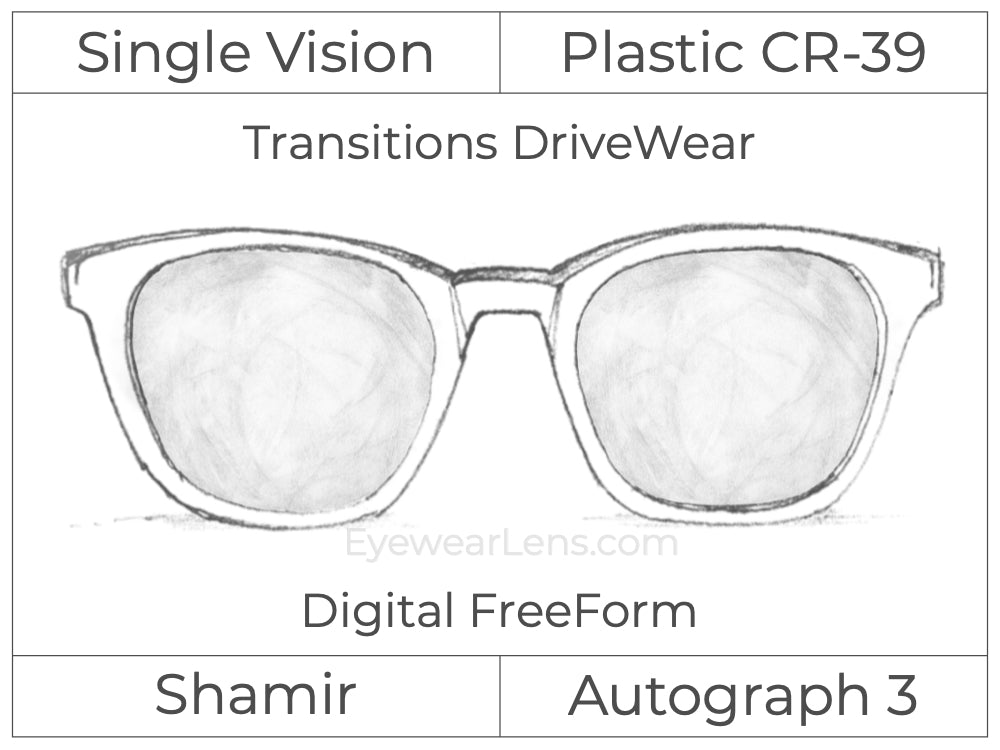 Single Vision - Plastic - Shamir Autograph 3 - Digital - Transitions DriveWear - Aspheric