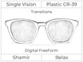 Single Vision - Plastic - Shamir Relax - Digital FreeForm - Transitions Signature - Aspheric