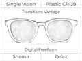 Single Vision - Plastic - Shamir Relax - Digital FreeForm - Transitions Vantage - Aspheric