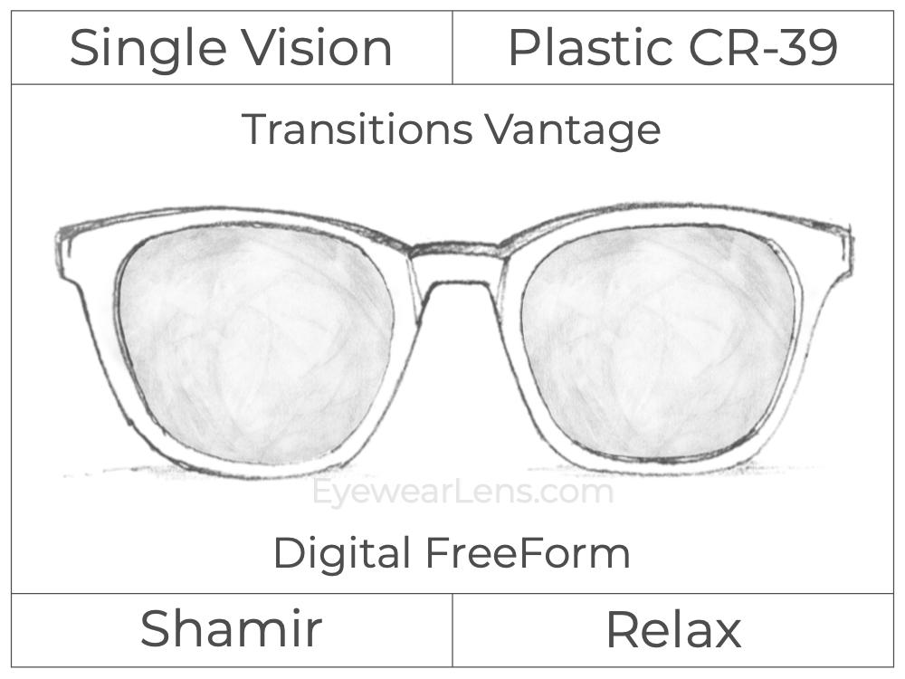 Single Vision - Plastic - Shamir Relax - Digital FreeForm - Transitions Vantage - Aspheric