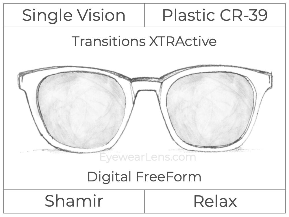 Single Vision - Plastic - Shamir Relax - Digital FreeForm - Transitions XTRActive - Aspheric