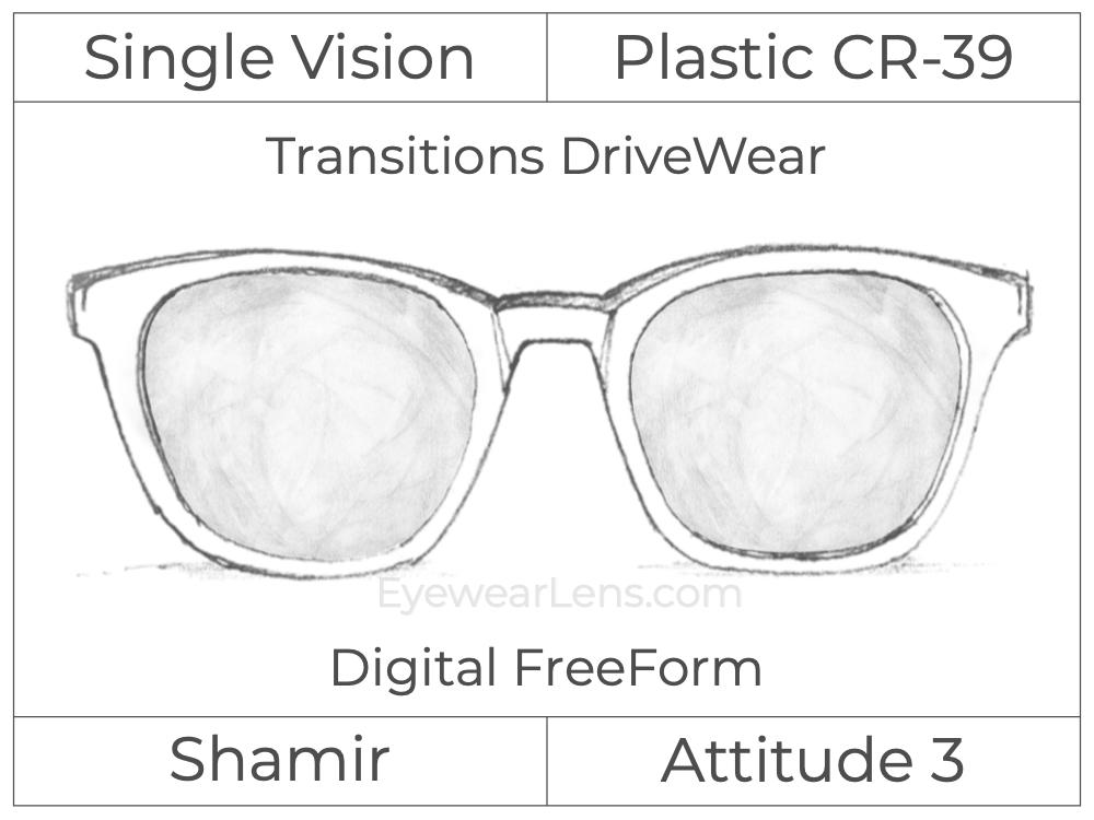 Single Vision - Plastic - Shamir Attitude 3 - Digital FreeForm - Transitions DriveWear - Aspheric