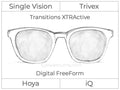 Single Vision - Trivex - Hoya iQ - Digital FreeForm - Transitions XTRActive - Spherical