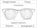 Single Vision - Trivex - Shamir Autograph 3 - Digital FreeForm - Transitions Signature - Aspheric
