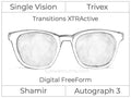 Single Vision - Trivex - Shamir Autograph 3 - Digital FreeForm - Transitions XTRActive - Aspheric
