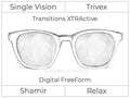 Single Vision - Trivex - Shamir Relax - Digital FreeForm - Transitions XTRActive - Aspheric