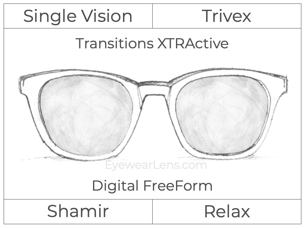 Single Vision - Trivex - Shamir Relax - Digital FreeForm - Transitions XTRActive - Aspheric