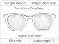Single Vision - Polycarbonate - Shamir Autograph 2 - Digital FreeForm - Transitions DriveWear - Aspheric