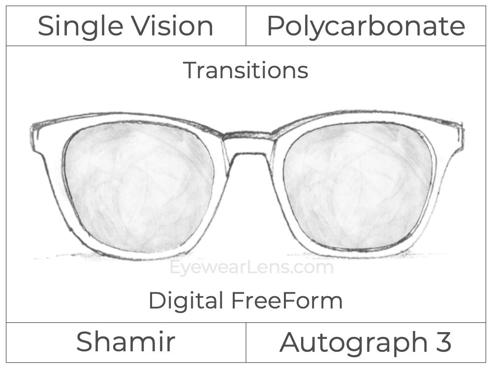 Single Vision - Polycarbonate - Shamir Autograph 3 - Digital FreeForm - Transitions Signature - Aspheric