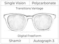 Single Vision - Polycarbonate - Shamir Autograph 3 - Digital FreeForm - Transitions Vantage - Aspheric