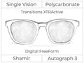 Single Vision - Polycarbonate - Shamir Autograph 3 - Digital FreeForm - Transitions XTRActive - Aspheric