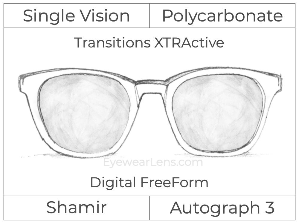 Single Vision - Polycarbonate - Shamir Autograph 3 - Digital FreeForm - Transitions XTRActive - Aspheric