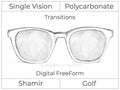 Single Vision - Polycarbonate - Shamir Golf - Digital FreeForm - Transitions Signature - Spherical