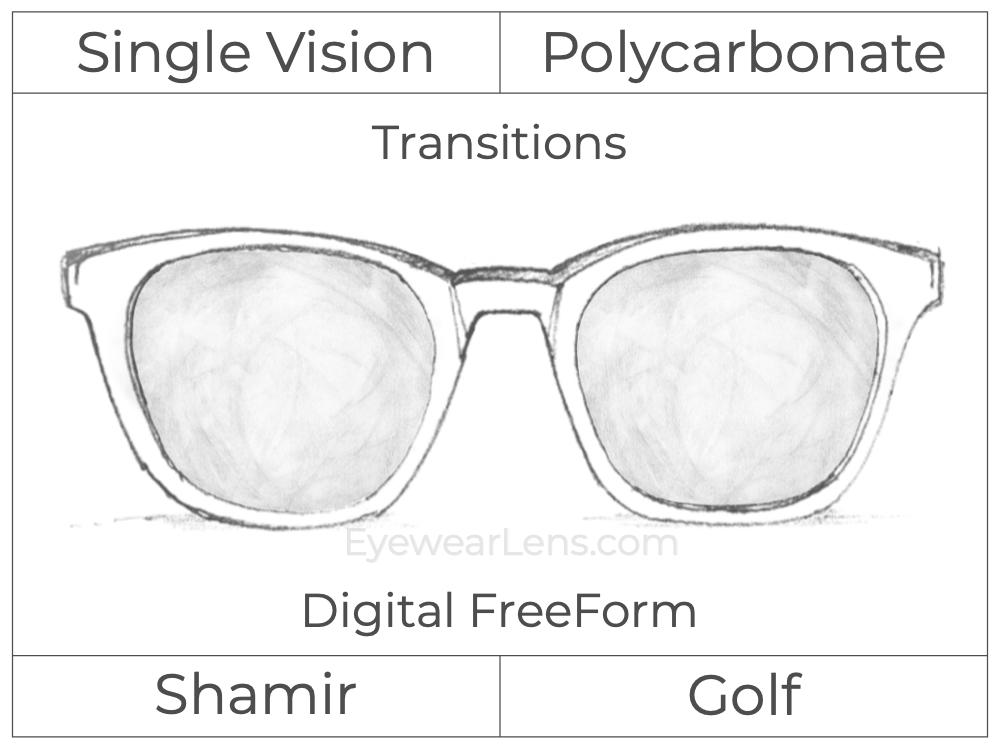 Single Vision - Polycarbonate - Shamir Golf - Digital FreeForm - Transitions Signature - Spherical