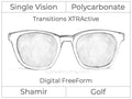 Single Vision - Polycarbonate - Shamir Golf - Digital FreeForm - Transitions XTRActive - Spherical