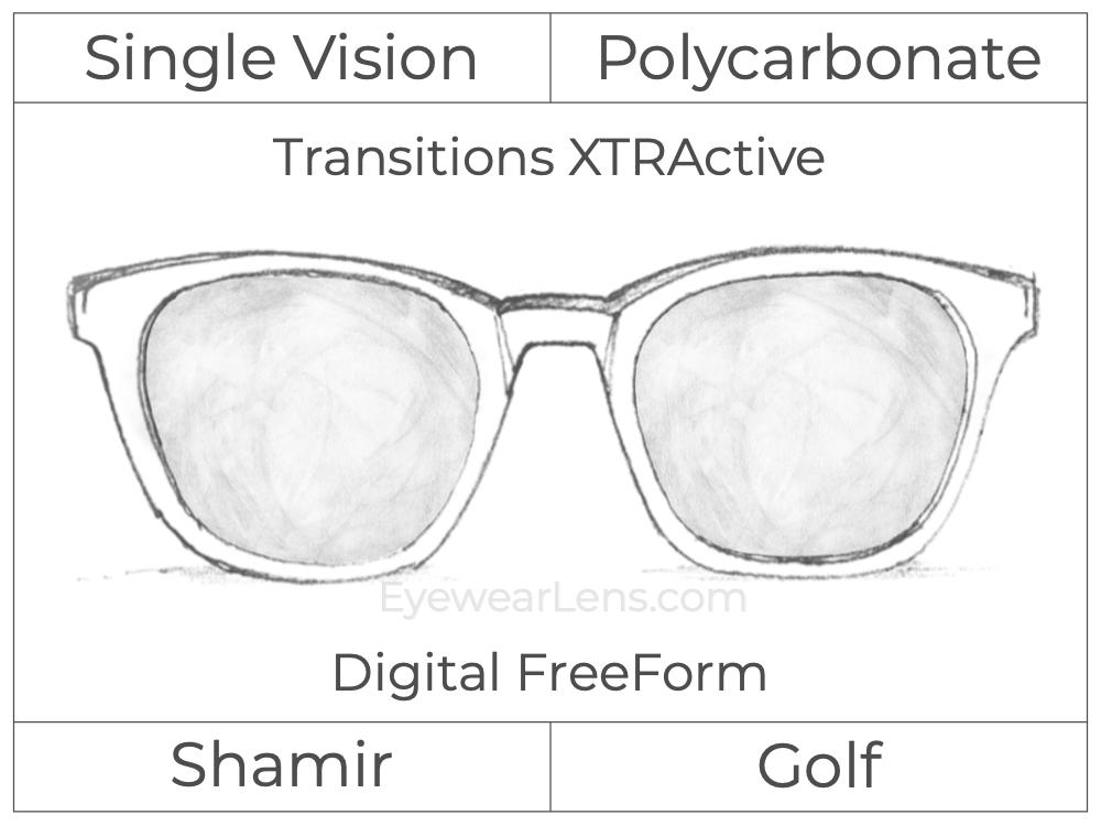 Single Vision - Polycarbonate - Shamir Golf - Digital FreeForm - Transitions XTRActive - Spherical