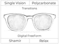 Single Vision - Polycarbonate - Shamir Relax - Digital FreeForm - Transitions Signature - Aspheric