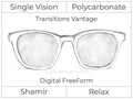 Single Vision - Polycarbonate - Shamir Relax - Digital FreeForm - Transitions Vantage - Aspheric