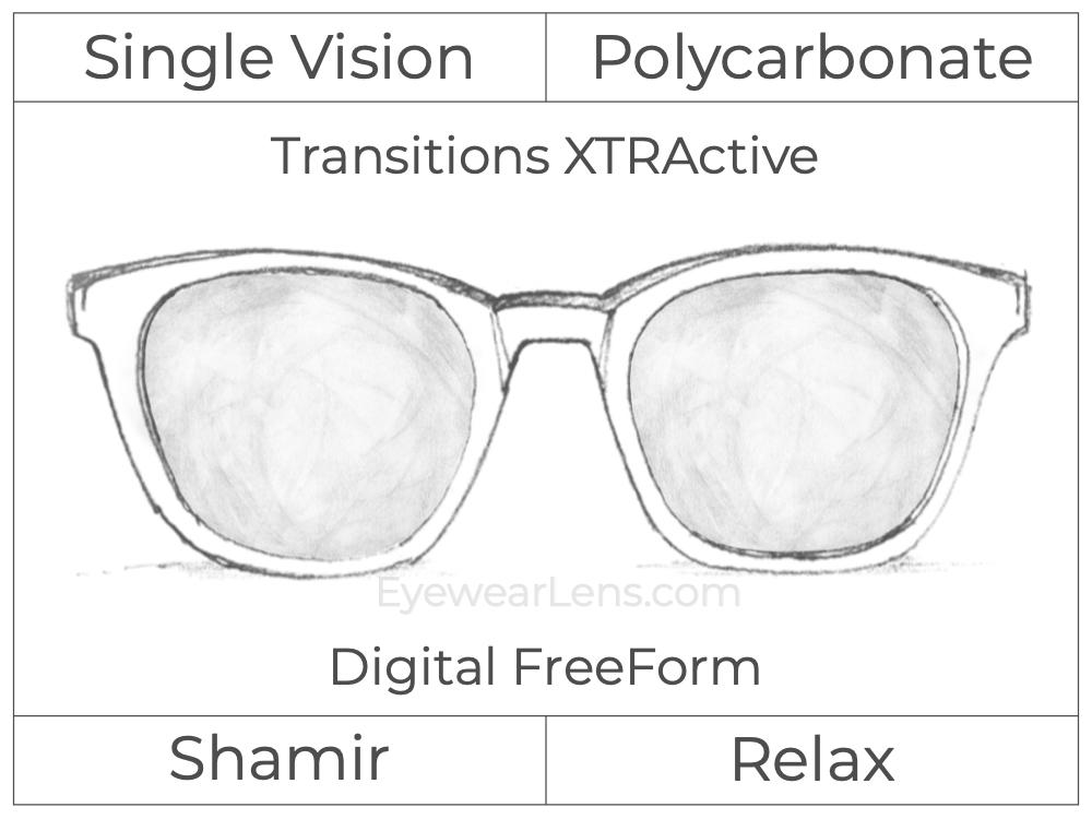 Single Vision - Polycarbonate - Shamir Relax - Digital FreeForm - Transitions XTRActive - Aspheric