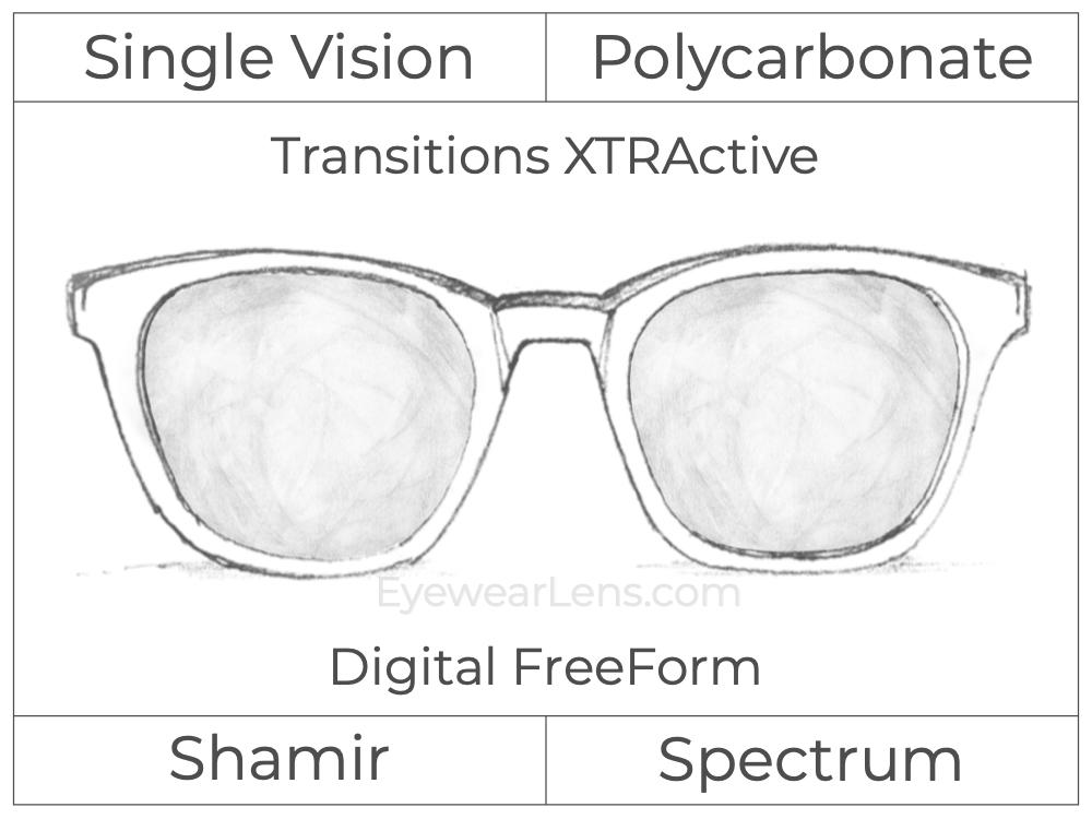 Single Vision - Polycarbonate - Shamir Spectrum - Digital FreeForm - Transitions XTRActive - Aspheric