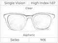 Single Vision - High Index 1.67 - Seiko MX - Clear - Aspheric