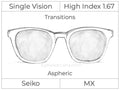 Single Vision - High Index 1.67 - Seiko MX - Transitions Signature - Aspheric