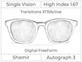 Single Vision - High Index 1.67 - Shamir Autograph 3 - Digital FreeForm - Transitions XTRActive - Aspheric