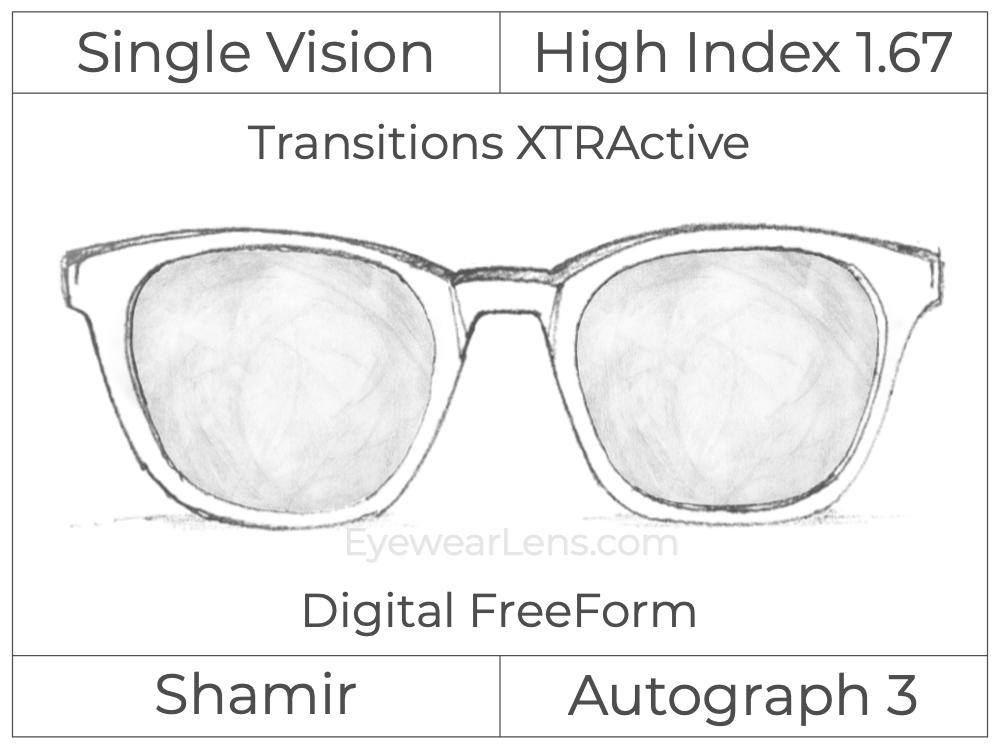 Single Vision - High Index 1.67 - Shamir Autograph 3 - Digital FreeForm - Transitions XTRActive - Aspheric