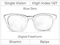 Single Vision - High Index 1.67 - Shamir Relax - Digital FreeForm - Blue Zero - Aspheric
