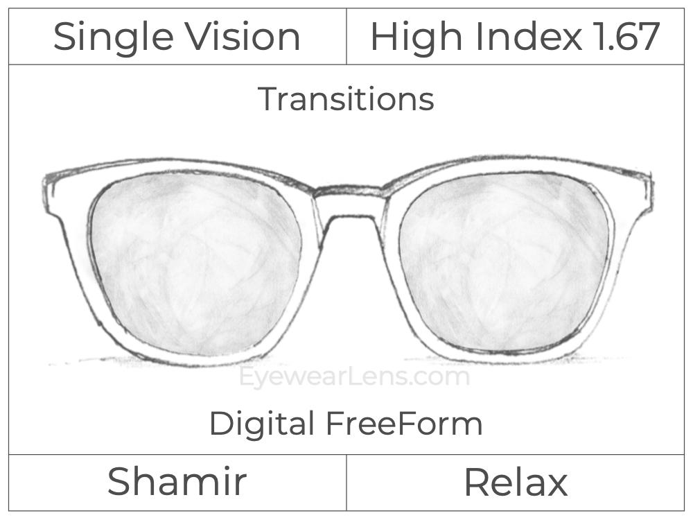 Single Vision - High Index 1.67 - Shamir Relax - Digital FreeForm - Transitions Signature - Aspheric