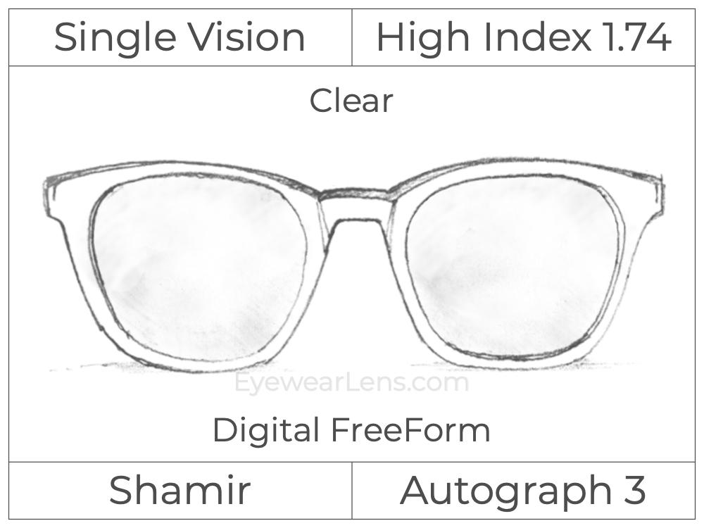 Single Vision - High Index 1.74 - Shamir Autograph 3 - Digital FreeForm - Clear - Aspheric