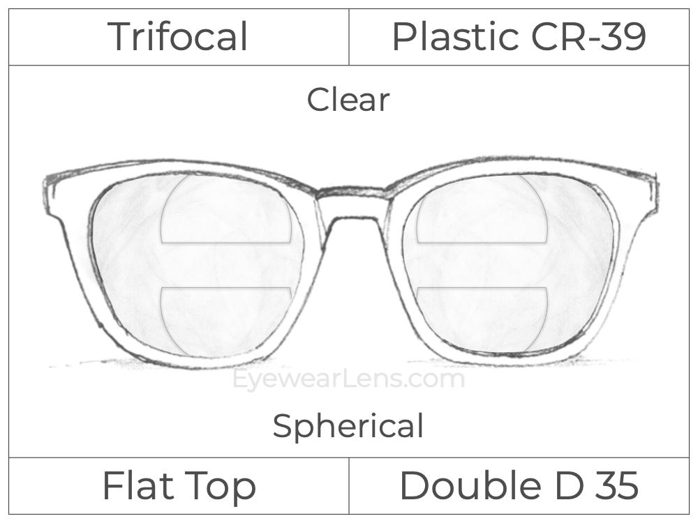 Trifocal - Flat Top - Double D 35 - Occupational - Plastic - Spherical - Clear